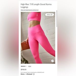 Free people high rise 7/8 good karma pink leggings size m/l